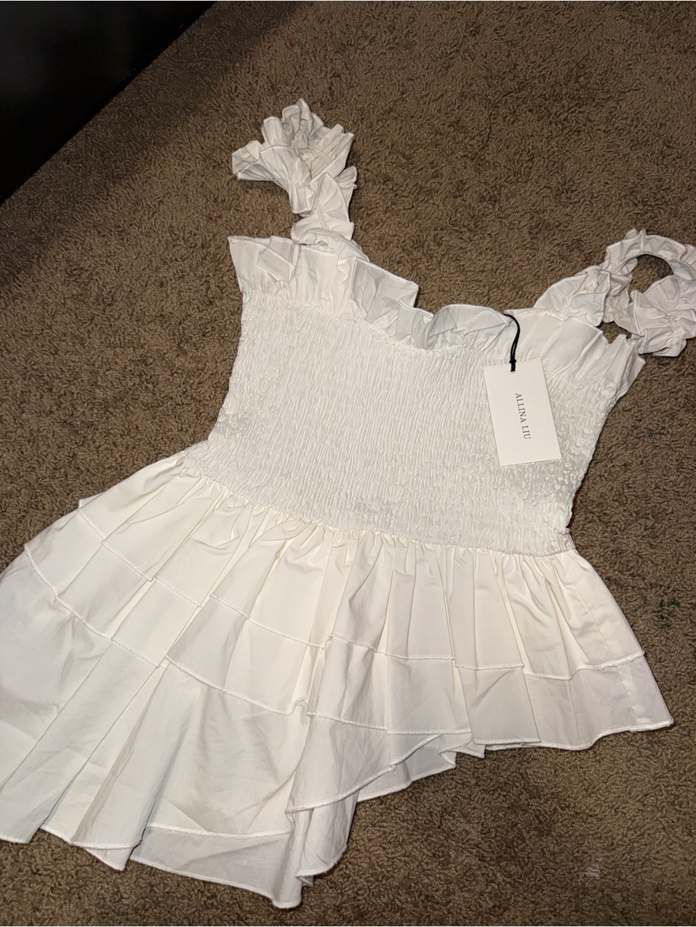 Allina Liu Exclusive RARE White Ruffle Smocked Top - Charming Tiered Skirt